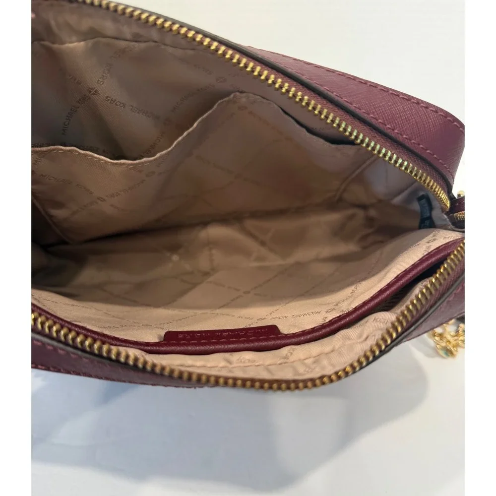 Michael Kors Jet Set‎ Burgundy Signature Monogram Chain Crossbody Bag